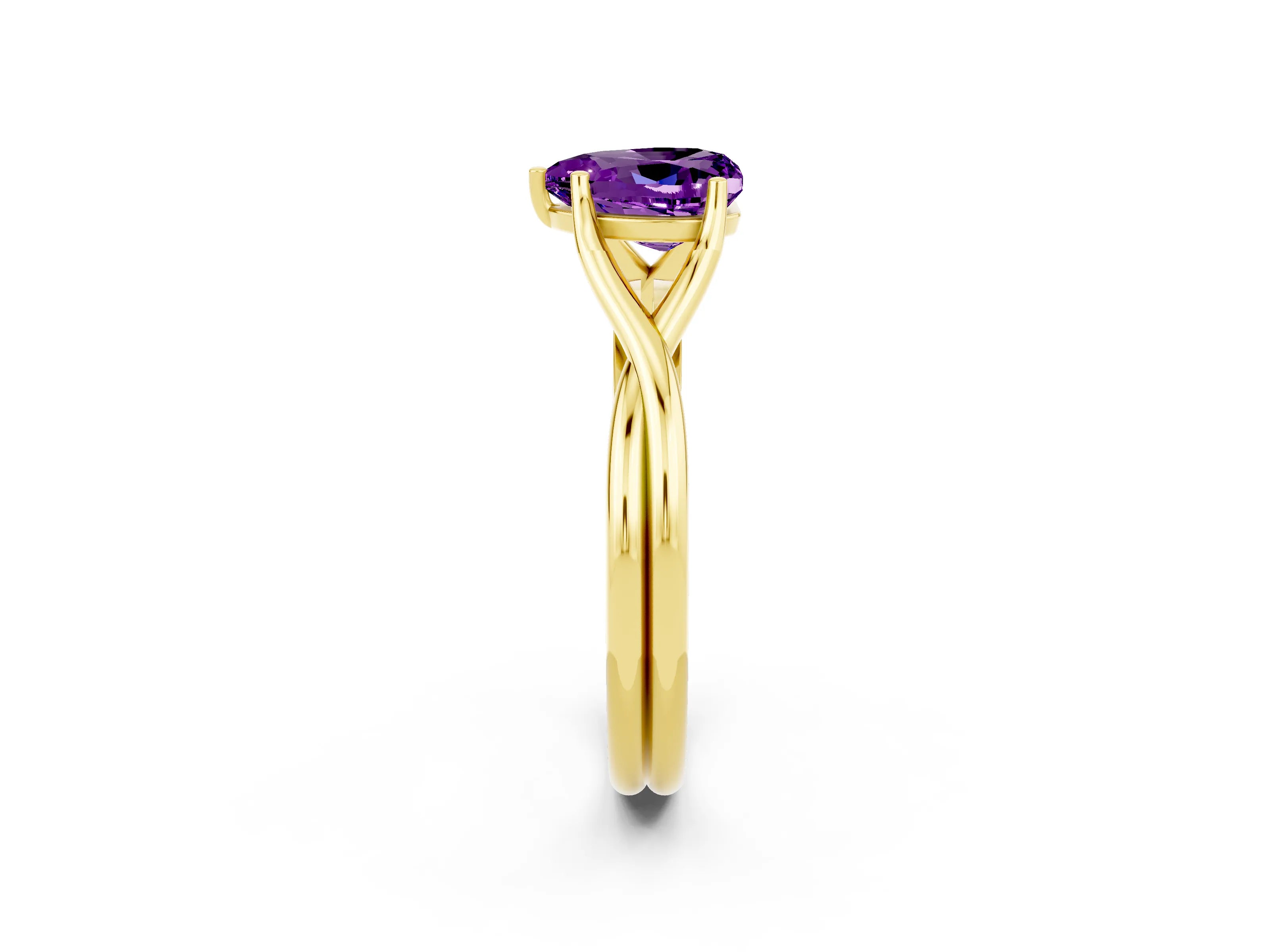 Yellow gold Heart Cut Amethyst Solitaire Twist Band Prong Setting Ring_38