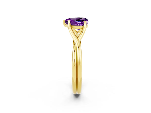 Yellow gold Heart Cut Amethyst Solitaire Twist Band Prong Setting Ring