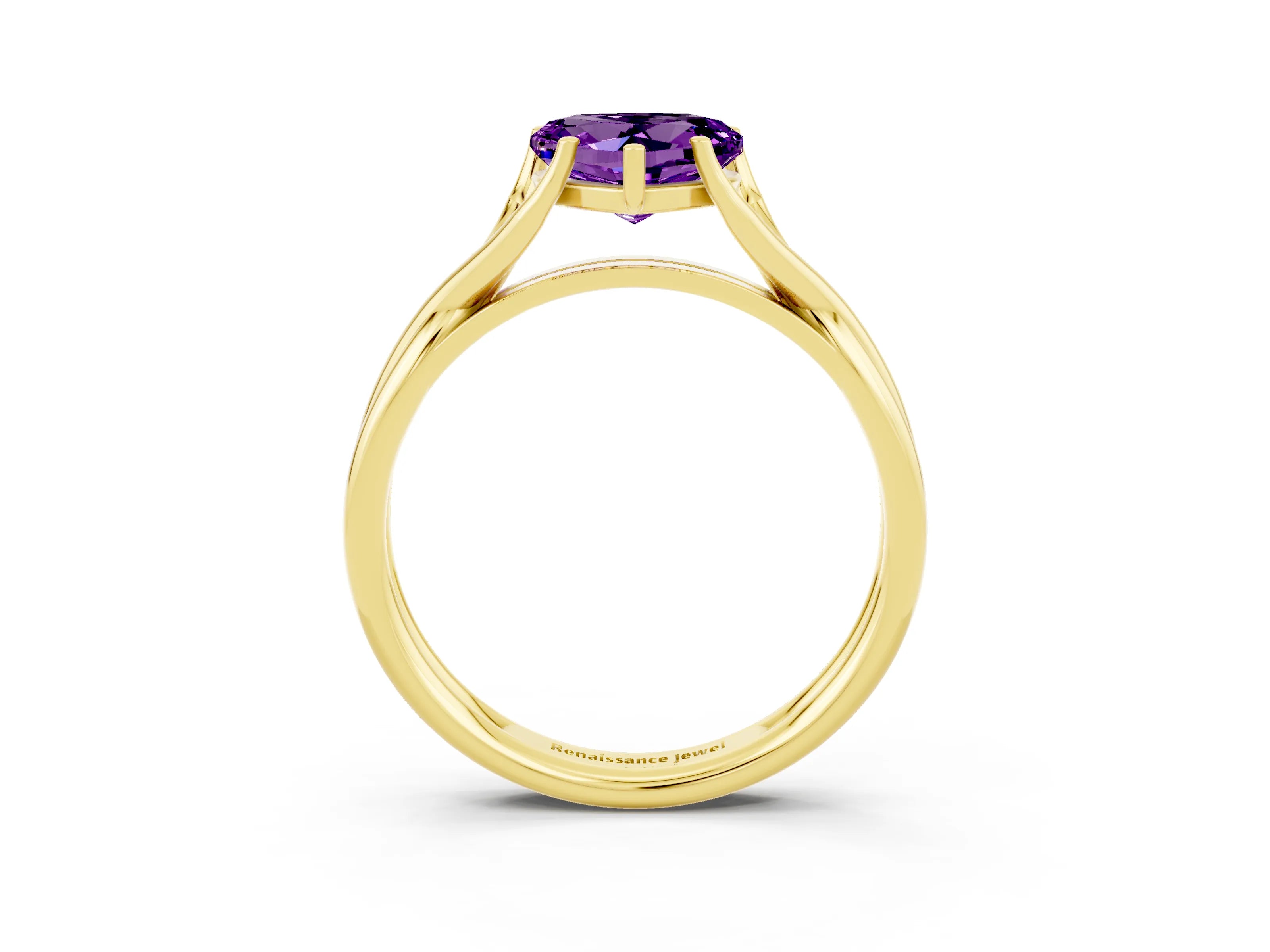 Yellow gold Heart Cut Amethyst Solitaire Twist Band Prong Setting Ring_39