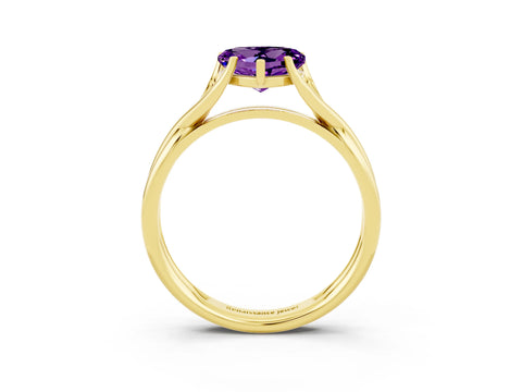 Yellow gold Heart Cut Amethyst Solitaire Twist Band Prong Setting Ring_39