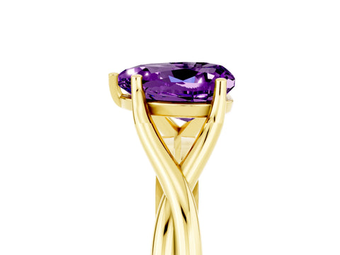Yellow gold Heart Cut Amethyst Solitaire Twist Band Prong Setting Ring_41