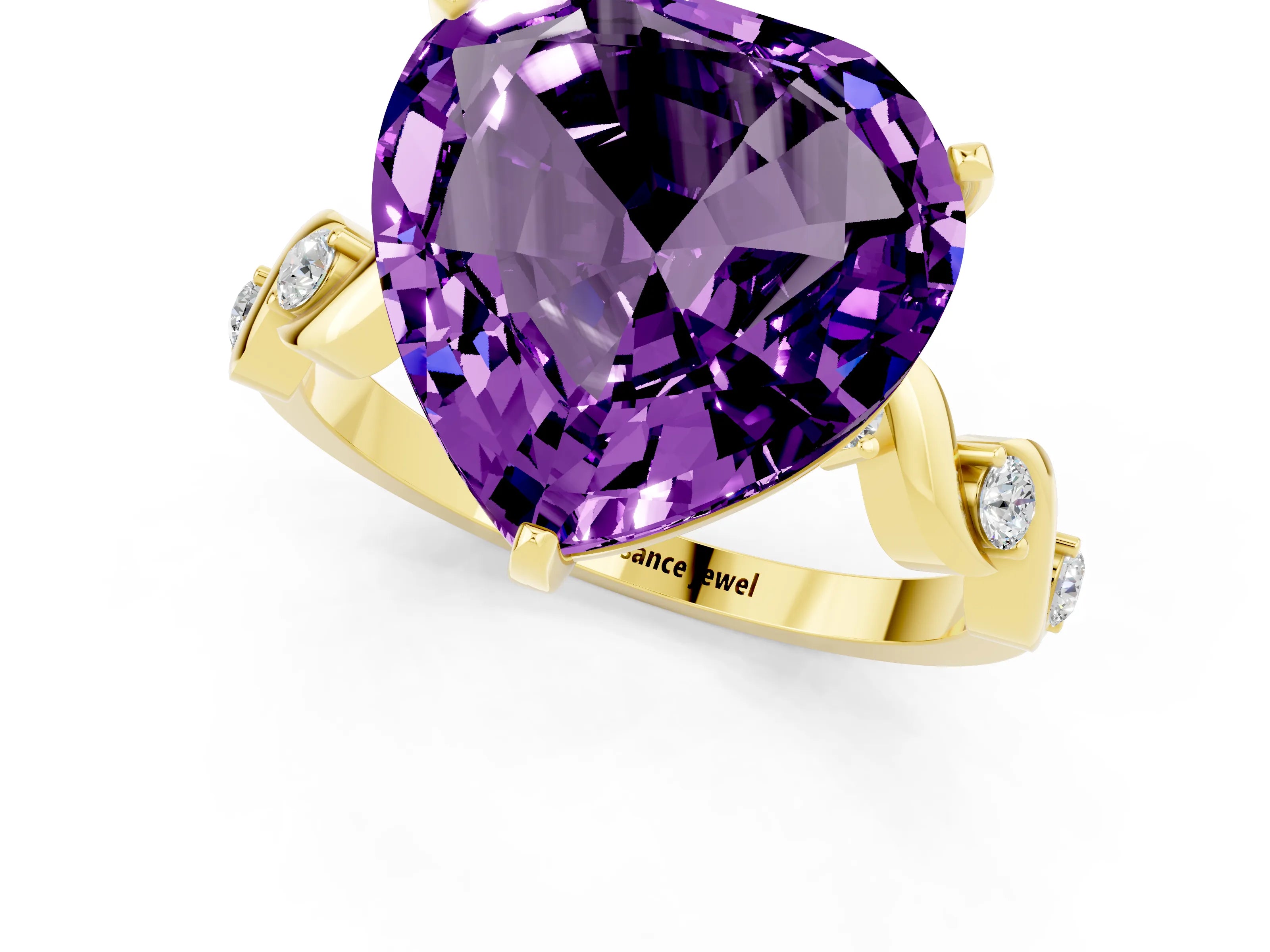 Yellow gold Heart Cut Amethyst Solitaire Twisted Band with Round  Accents and Prong Setting_13
