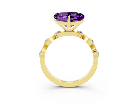 Yellow gold Heart Cut Amethyst Solitaire Twisted Band with Round  Accents and Prong Setting_15