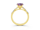 Yellow gold Heart Cut Amethyst Solitaire with Side Baguettes and Channel Set Band_3