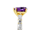 Yellow gold Heart Cut Amethyst Solitaire with Side Baguettes and Channel Set Band_5