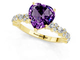 Yellow gold Heart Cut Amethyst Solitaire with Side Stones, Pave Band, Four-Prong Setting_25