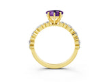 Yellow gold Heart Cut Amethyst Solitaire with Side Stones, Pave Band, Four-Prong Setting_27
