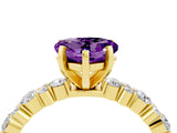 Yellow gold Heart Cut Amethyst Solitaire with Side Stones, Pave Band, Four-Prong Setting_28