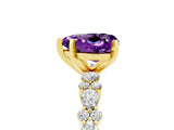 Yellow gold Heart Cut Amethyst Solitaire with Side Stones, Pave Band, Four-Prong Setting_29