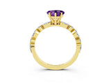 Yellow gold Heart Cut Amethyst Solitaire with Side Stones on a Pavé Band and Four-Prong Setting_3