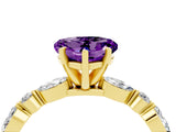 Yellow gold Heart Cut Amethyst Solitaire with Side Stones on a Pavé Band and Four-Prong Setting_4