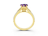Yellow gold Heart Cut Amethyst Split Shank Engagement Ring with Pavé Band_3