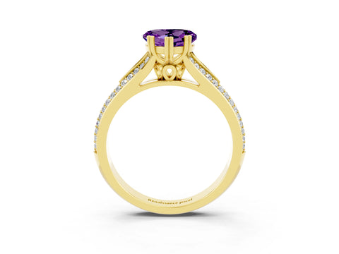 Yellow gold Heart Cut Amethyst Split Shank Engagement Ring with Pavé Band_3