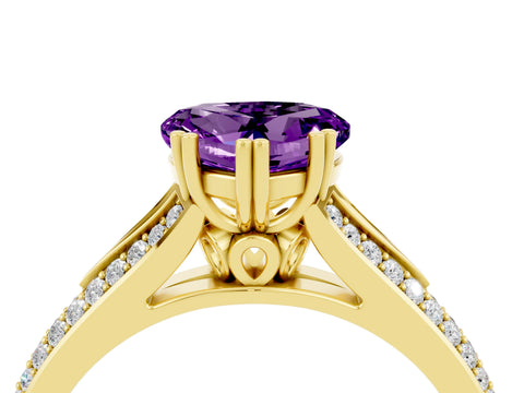 Yellow gold Heart Cut Amethyst Split Shank Engagement Ring with Pavé Band_4