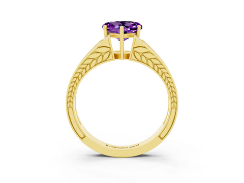 Yellow gold Heart Cut Amethyst Split Shank Ring with Pavé Band and Four-Prong Setting_3