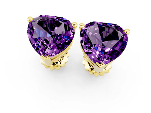 Yellow gold Heart Cut Amethyst Stud Earrings_19