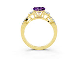 Yellow gold Heart Cut Amethyst Three-Stone Ring with Pavé Split Shank and Four-Prong Setting_3