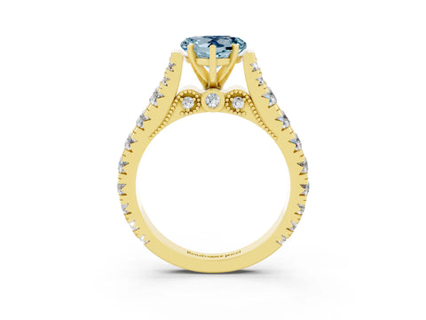 Yellow gold Heart Cut Aquamarine Classic Solitaire Ring with Pavé Band and Four-Prong Setting_3