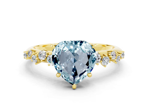 Yellow gold Heart Cut Aquamarine Cluster Side Stone Solitaire Ring with Prong Setting_24