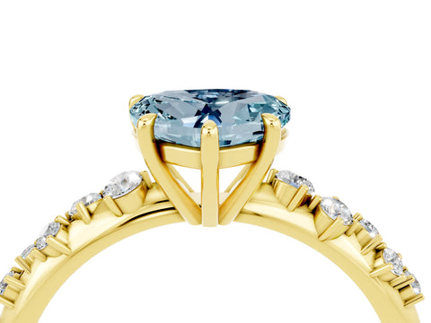 Yellow gold Heart Cut Aquamarine Cluster Side Stone Solitaire Ring with Prong Setting_28