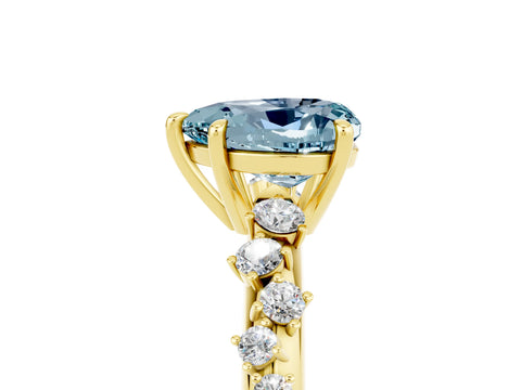 Yellow gold Heart Cut Aquamarine Cluster Side Stone Solitaire Ring with Prong Setting_29
