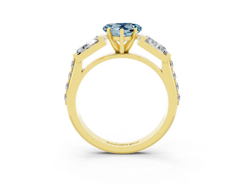 Yellow gold Heart Cut Aquamarine Engagement Ring with Baguette Side Stones and Channel Set Band_3