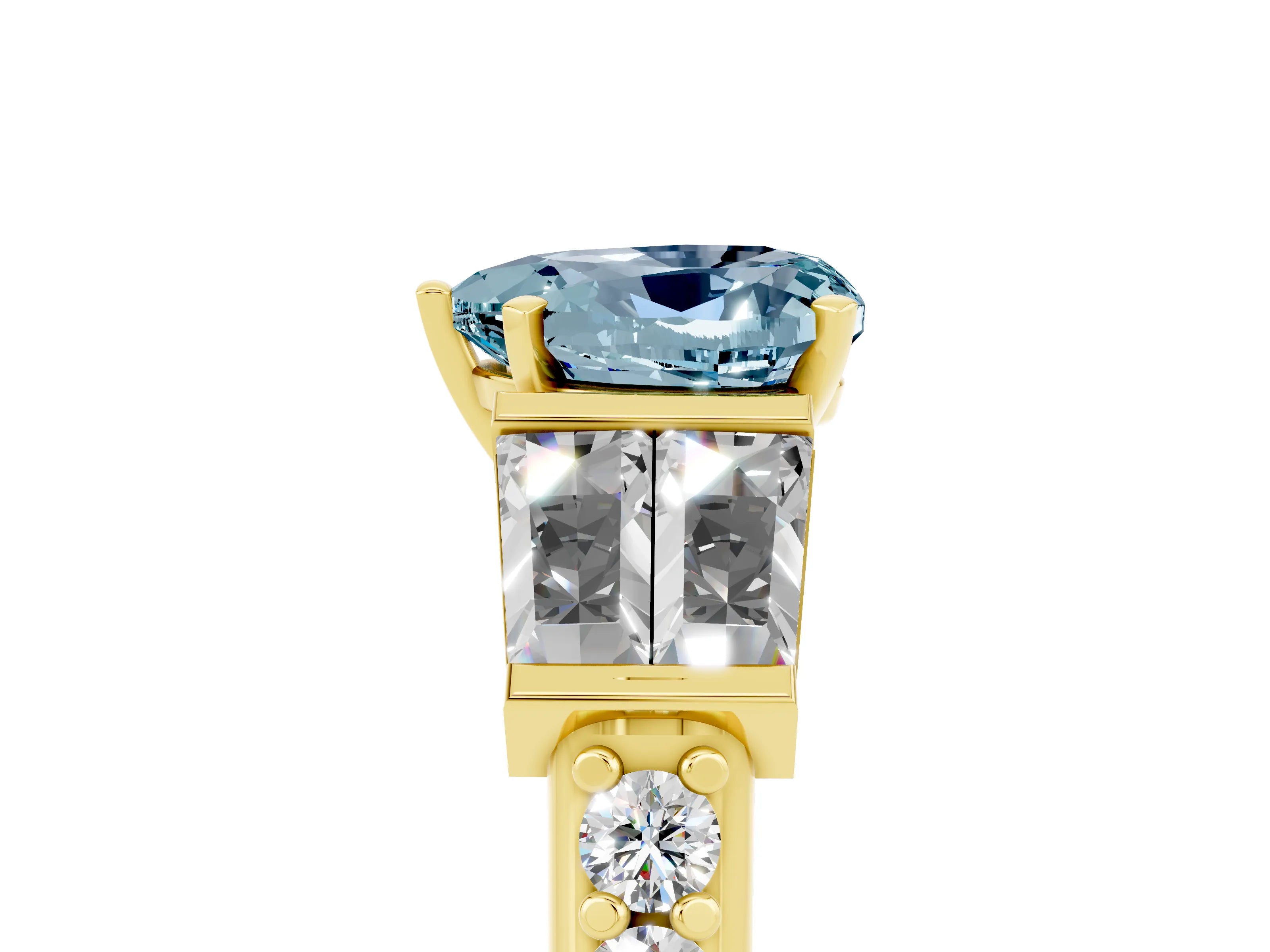 Yellow gold Heart Cut Aquamarine Engagement Ring with Baguette Side Stones and Channel Set Band_5