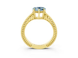 Yellow gold Heart Cut Aquamarine Engagement Ring with Milgrain Channel Set Band and Prong Setting_3