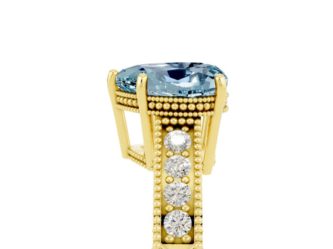 Yellow gold Heart Cut Aquamarine Engagement Ring with Milgrain Channel Set Band and Prong Setting_5