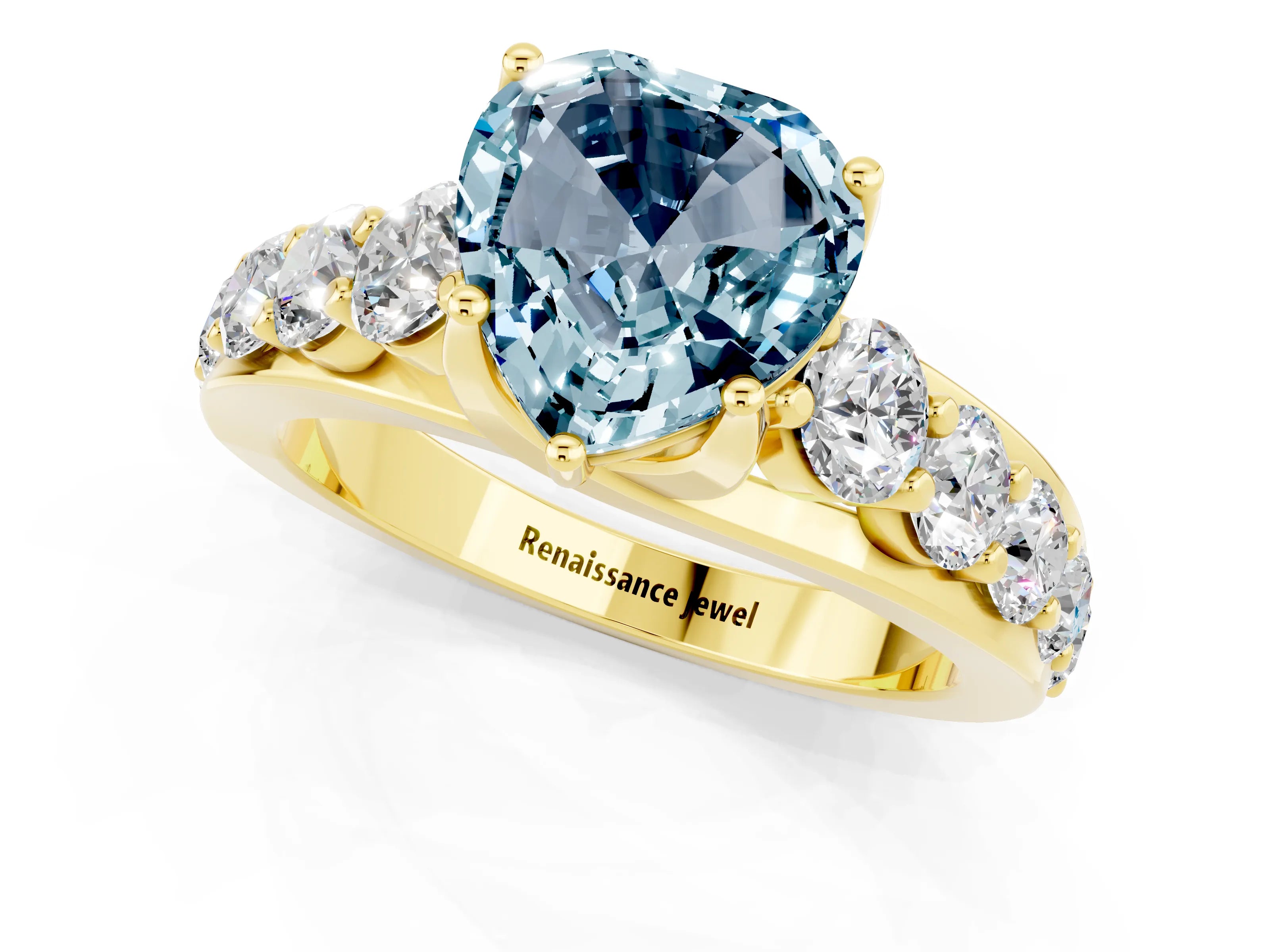 Yellow gold Heart Cut Aquamarine Engagement Ring with Pavé Band and Four-Prong Setting_1