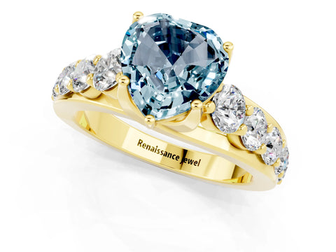 Yellow gold Heart Cut Aquamarine Engagement Ring with Pavé Band and Four-Prong Setting_1
