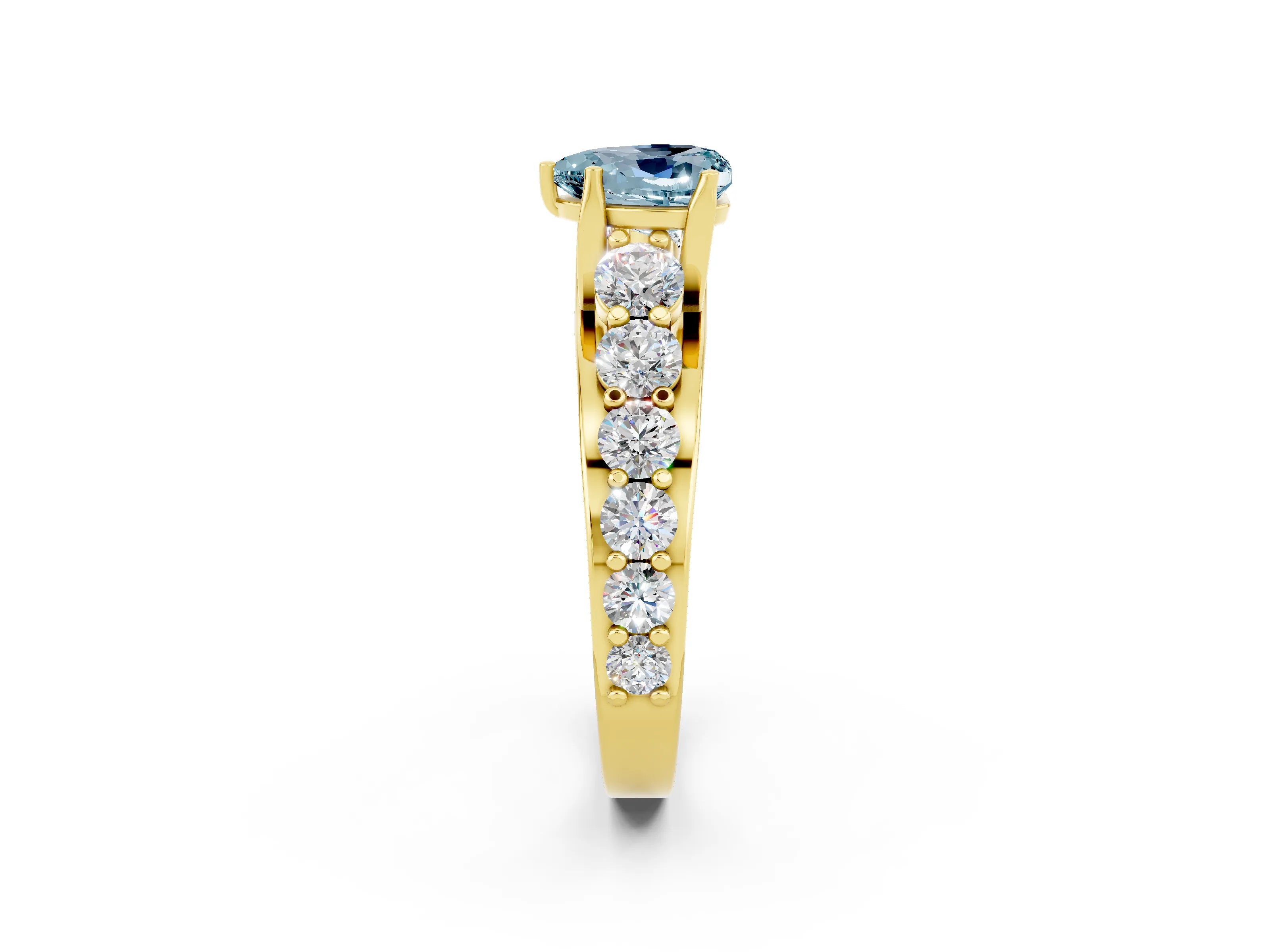 Yellow gold Heart Cut Aquamarine Engagement Ring with Pavé Band and Four-Prong Setting_2