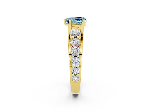 Yellow gold Heart Cut Aquamarine Engagement Ring with Pavé Band and Four-Prong Setting_2