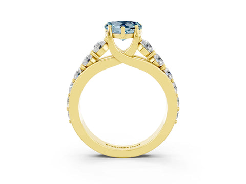 Yellow gold Heart Cut Aquamarine Engagement Ring with Pavé Band and Four-Prong Setting_3
