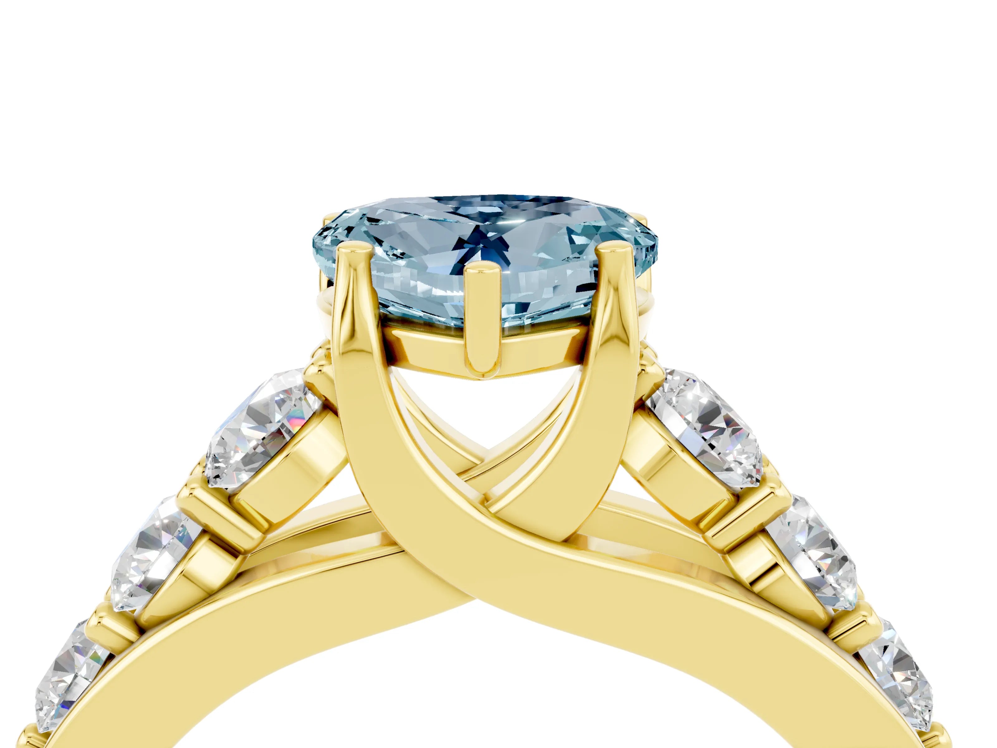 Yellow gold Heart Cut Aquamarine Engagement Ring with Pavé Band and Four-Prong Setting_4