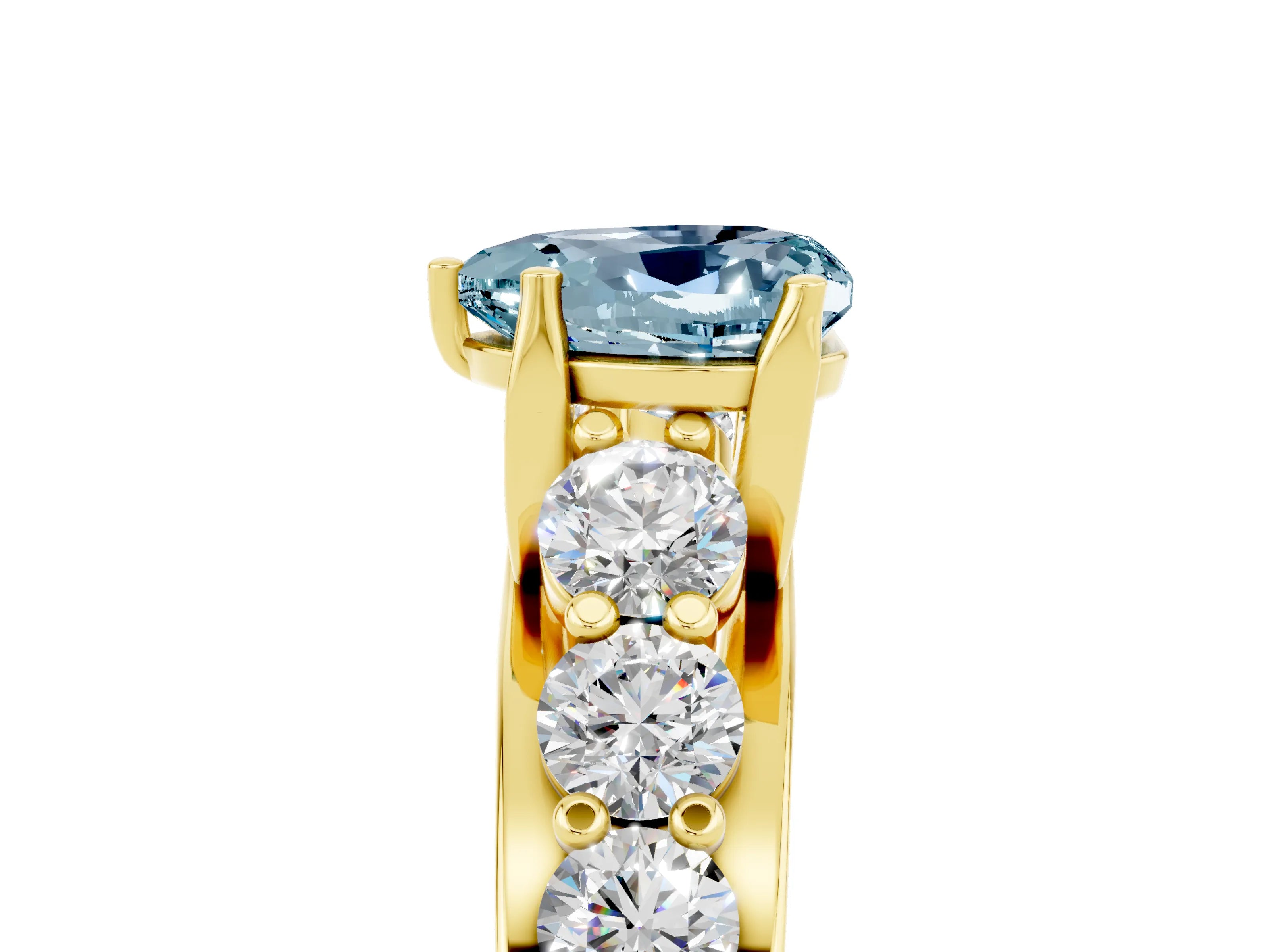 Yellow gold Heart Cut Aquamarine Engagement Ring with Pavé Band and Four-Prong Setting_5