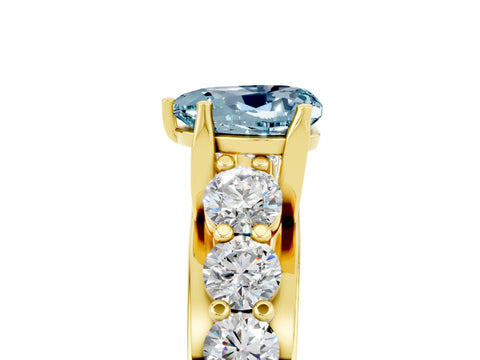 Yellow gold Heart Cut Aquamarine Engagement Ring with Pavé Band and Four-Prong Setting_5