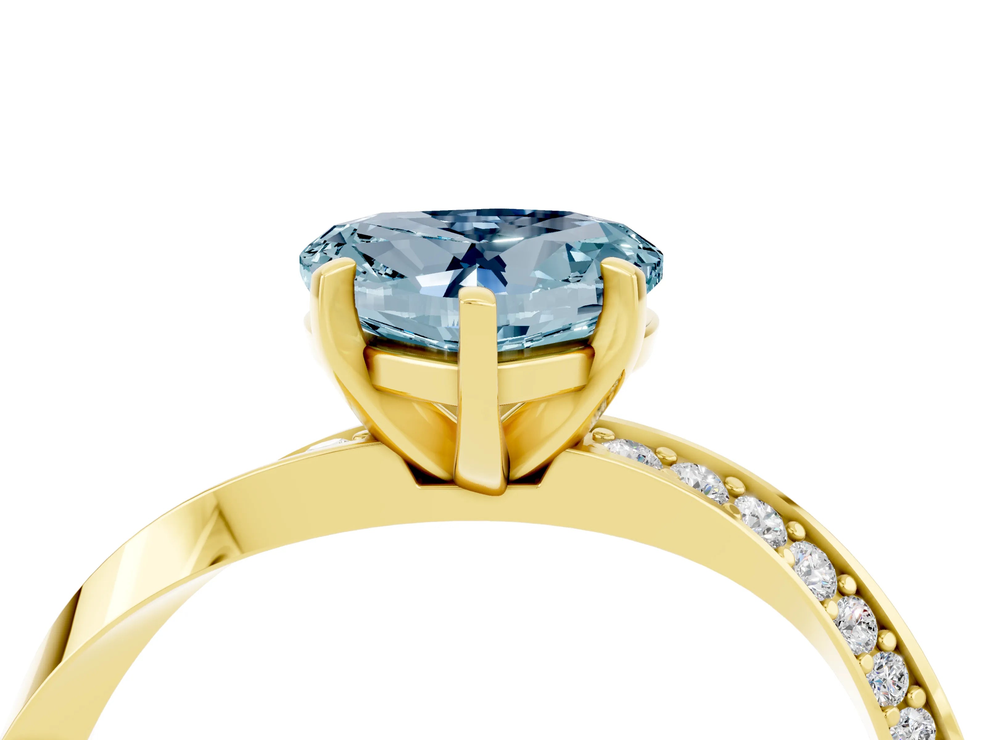 Yellow gold Heart Cut Aquamarine Engagement Ring with Side Stone Accents and Four-Prong Setting_28