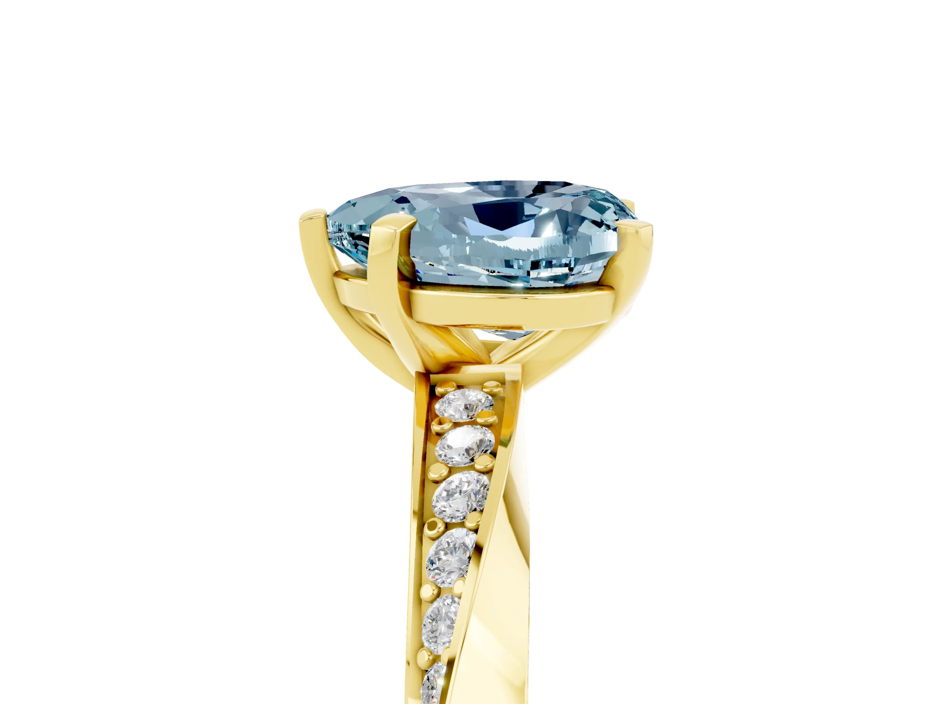 Yellow gold Heart Cut Aquamarine Engagement Ring with Side Stone Accents and Four-Prong Setting_29