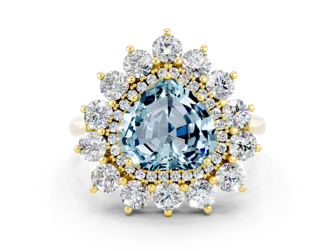 Yellow gold Heart Cut Aquamarine Floral Double Halo Engagement Ring with Prong Setting_60