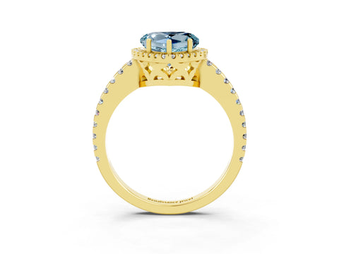 Yellow gold Heart Cut Aquamarine Halo Engagement Ring with Pavé Band and Prong Setting_15