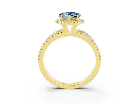 Yellow gold Heart Cut Aquamarine Halo Engagement Ring with Split Shank and Four-Prong Setting_3