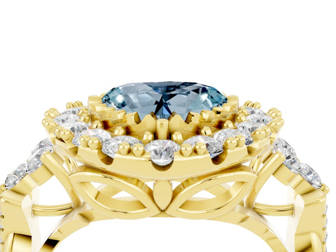 Yellow gold Heart Cut Aquamarine Halo Ring with Pavé Band and Four-Prong Setting_16