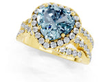 Yellow gold Heart Cut Aquamarine Halo Ring with Round Split Shank and Prong Setting_49