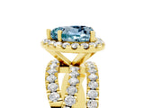 Yellow gold Heart Cut Aquamarine Halo Ring with Round Split Shank and Prong Setting_53