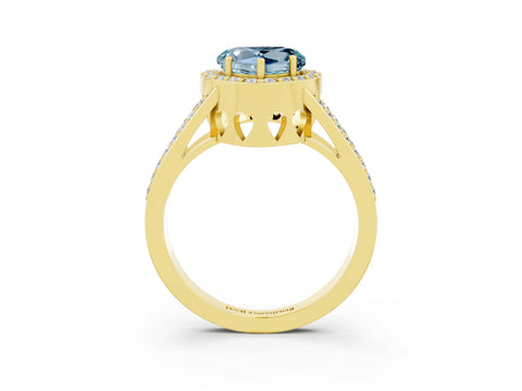 Yellow gold Heart Cut Aquamarine Halo Ring with Split Shank U-Prong Band and Four-Prong Setting_3