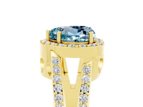 Yellow gold Heart Cut Aquamarine Halo Ring with Split Shank U-Prong Band and Four-Prong Setting_5