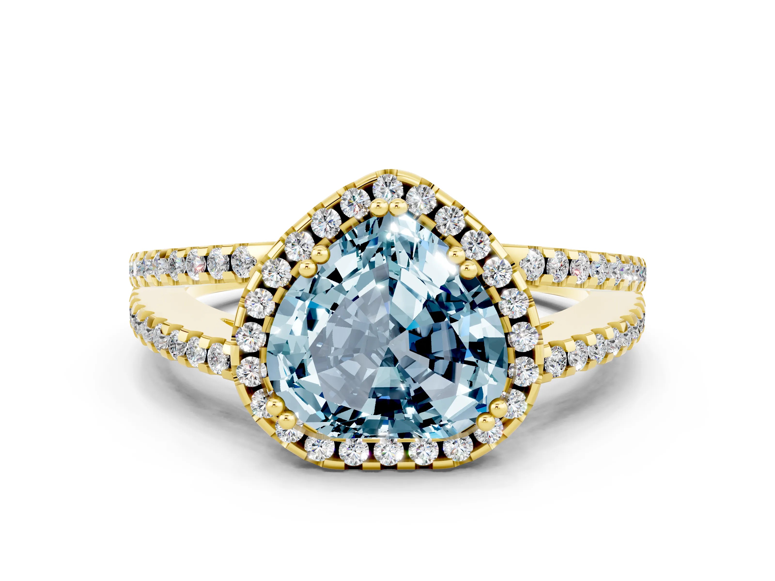 Yellow gold Heart Cut Aquamarine Halo Split Shank Engagement Ring_12