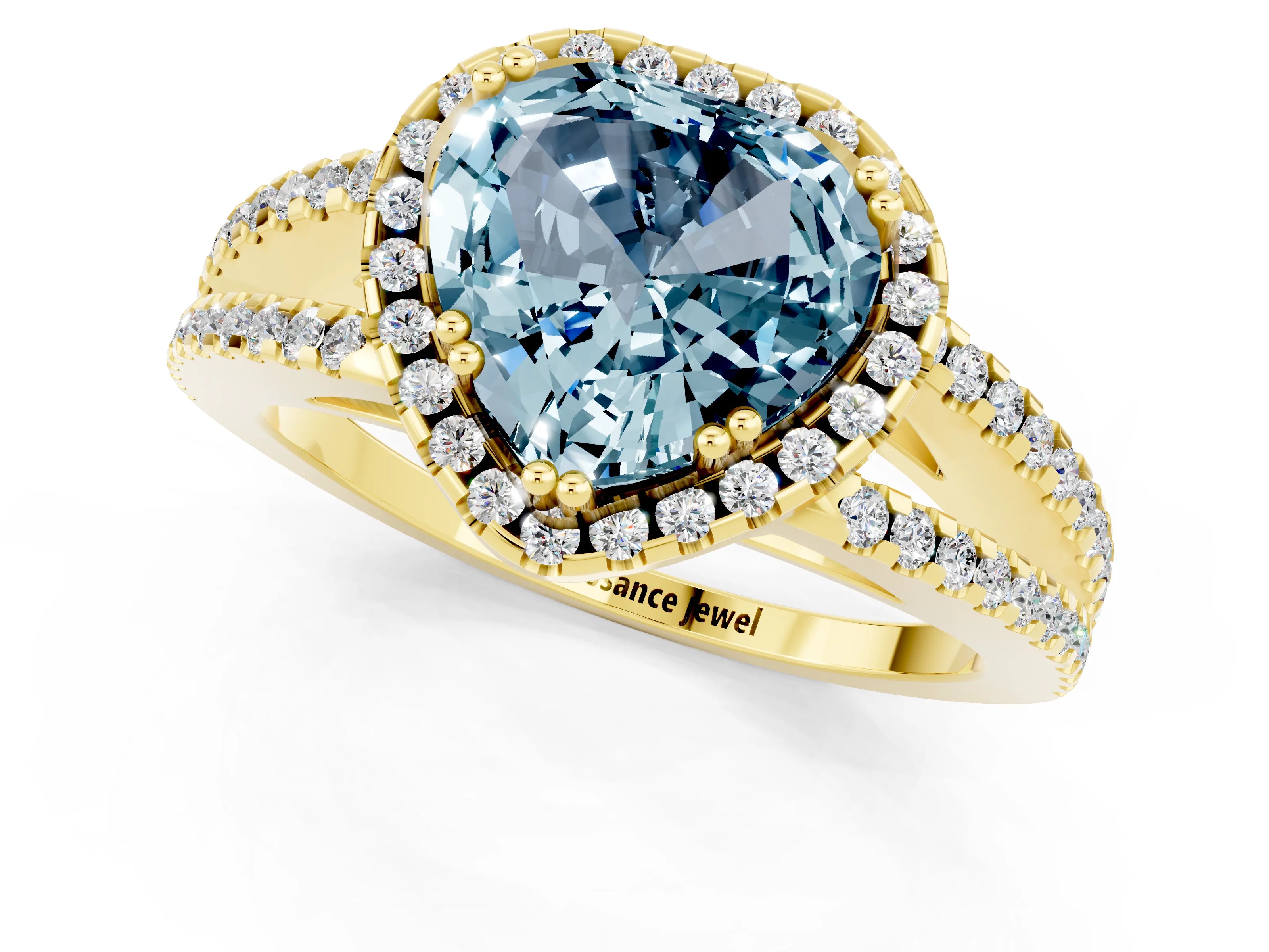 Yellow gold Heart Cut Aquamarine Halo Split Shank Engagement Ring_13