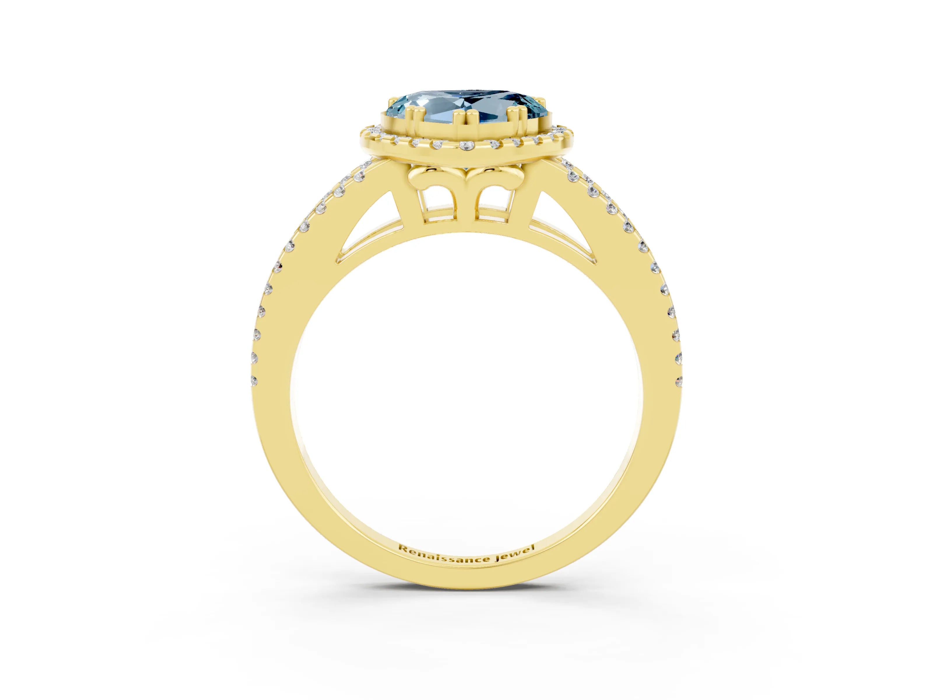 Yellow gold Heart Cut Aquamarine Halo Split Shank Engagement Ring_15